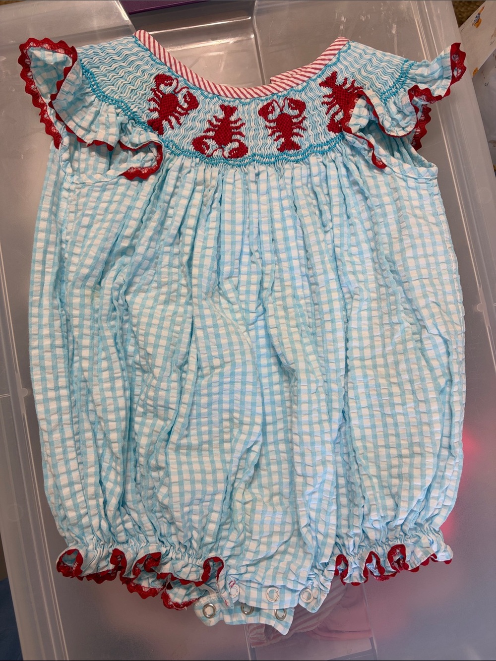 Blue and Red Gingham Kids Romper